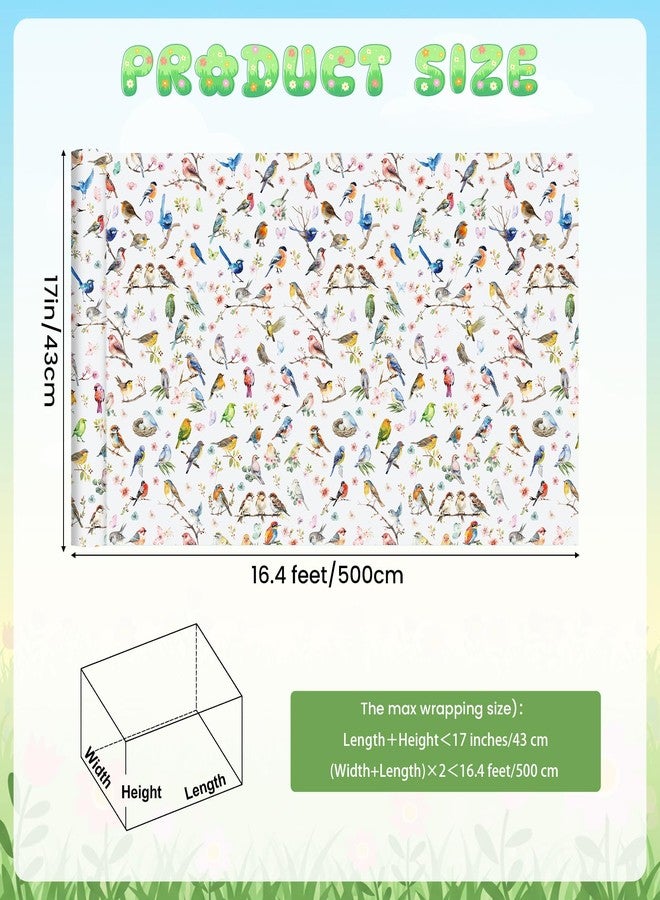 Pineraap Birds Wrapping Paper Roll - Colorful Floral Watercolor Bird Theme Gift Wrap for Birthday, Wedding, Party Decor, 17Inch x16.4Feet - Image 3